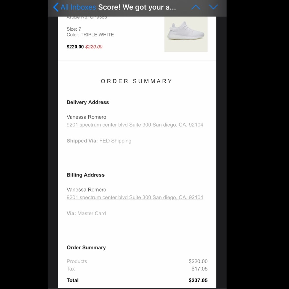 SOLD Adidas Yezzy Boost 350 V2 triple white size 7 - Picture 8 of 8